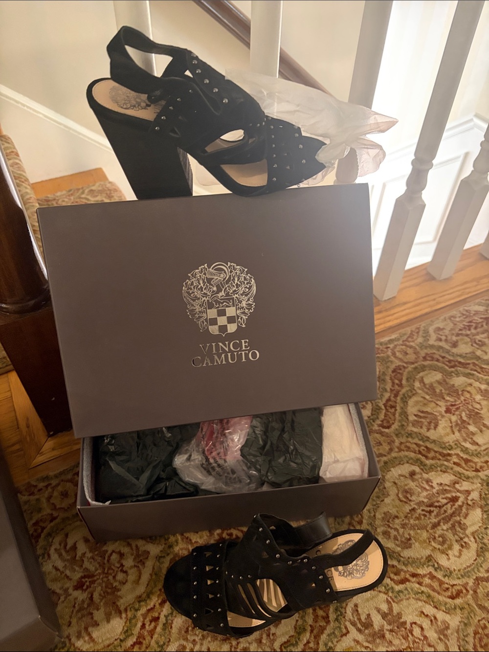 Vince Camuto Black Studded Platform Ankle-Strap Sandals